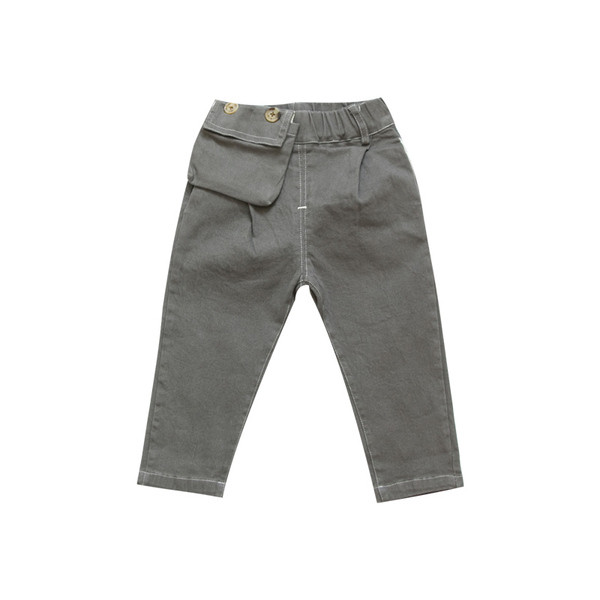 Pantaloni moderni pentru copii cu buzunar in maro si gri