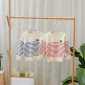 Pulover modern pentru copii cu dungi pentru baieti in albastru si rosu