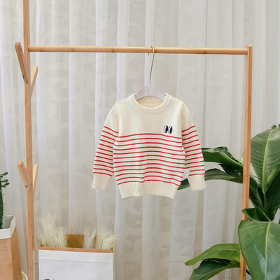 Pulover modern pentru copii cu dungi pentru baieti in albastru si rosu