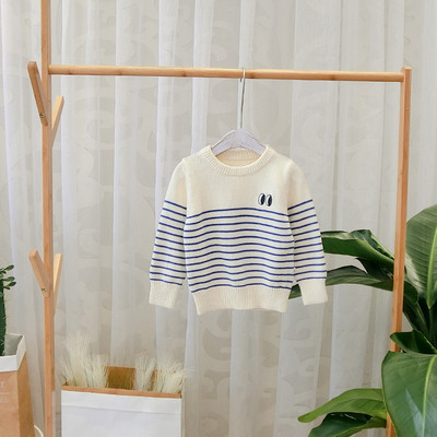 Pulover modern pentru copii cu dungi pentru baieti in albastru si rosu