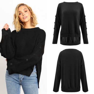 Modern női pulóver O-nyakkal és gombokkal, négy színben