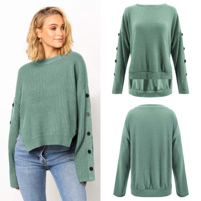 Modern női pulóver O-nyakkal és gombokkal, négy színben