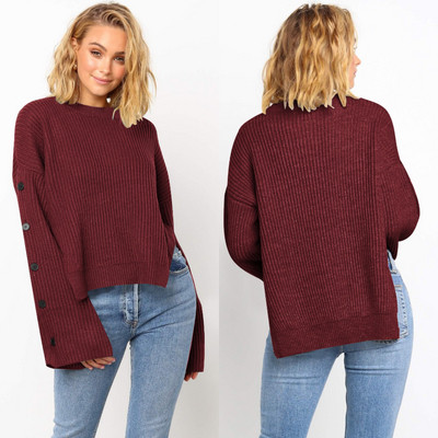 Modern női pulóver O-nyakkal és gombokkal, négy színben