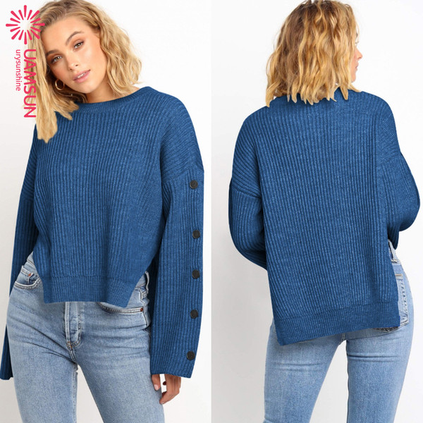 Modern női pulóver O-nyakkal és gombokkal, négy színben