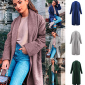 НОВ модел дамско дълго палто с джобове в четири цвята