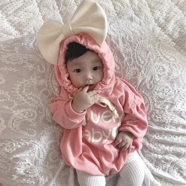 Baby bodysuit για κορίτσια με κουκούλα και κορδέλα σε διάφορα χρώματα