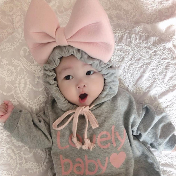 Baby bodysuit για κορίτσια με κουκούλα και κορδέλα σε διάφορα χρώματα