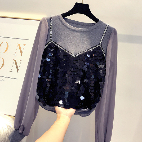 Μοντέρνα γυναικεία μπλούζα  με πούλιες σε τρία χρώματα