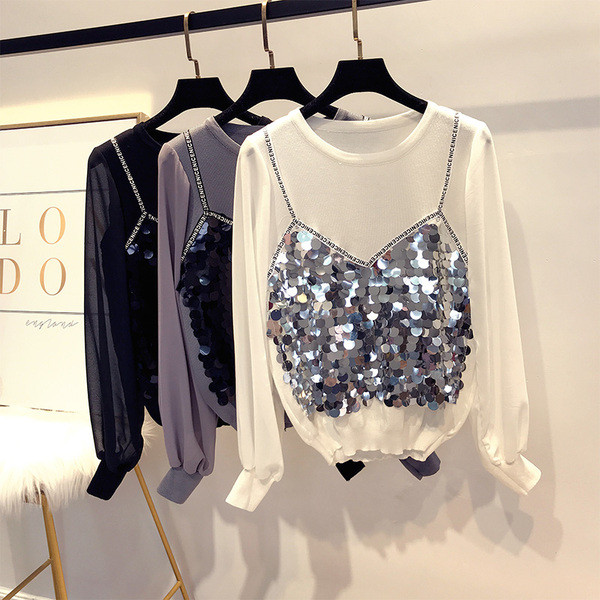 Μοντέρνα γυναικεία μπλούζα  με πούλιες σε τρία χρώματα