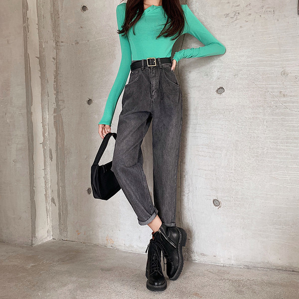 Szürke női farmer, magas derékkal