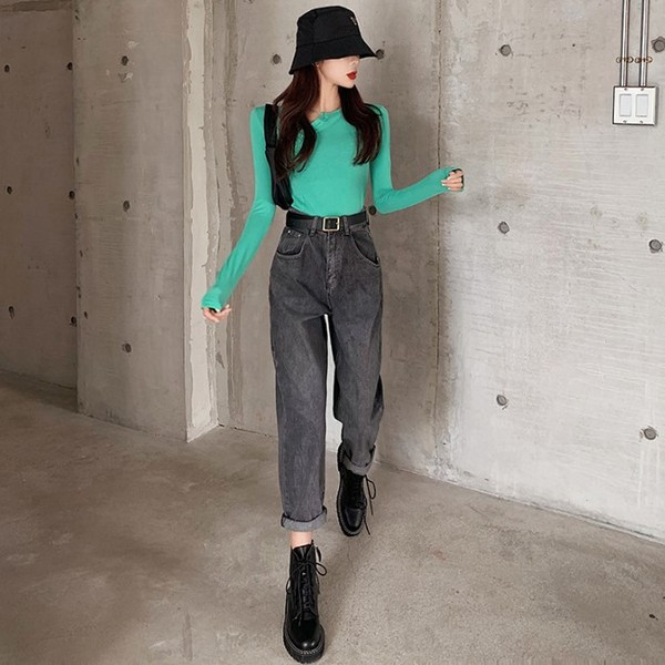 Szürke női farmer, magas derékkal