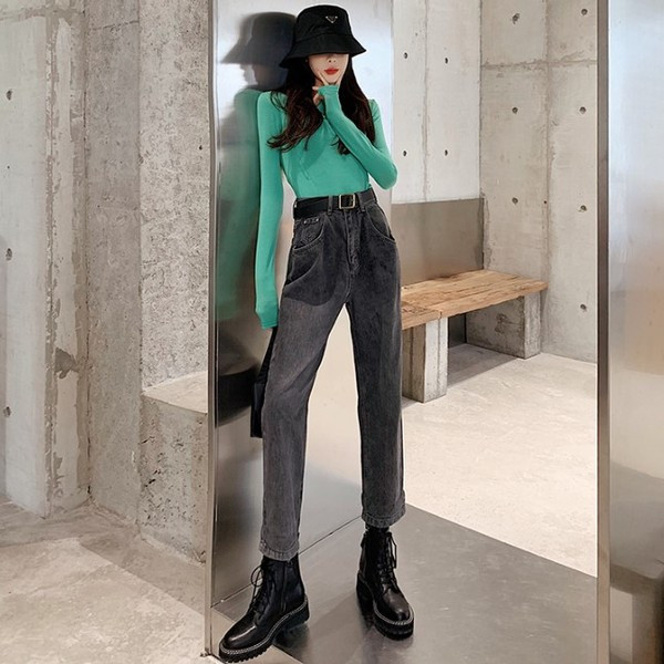 Szürke női farmer, magas derékkal