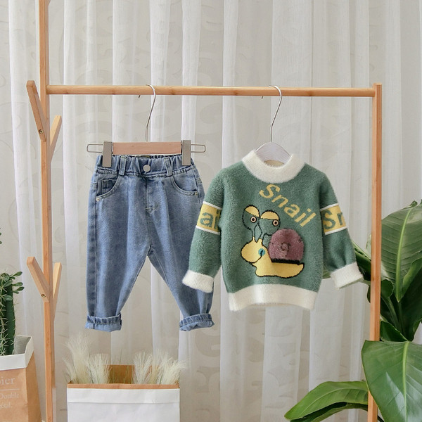 Model nou de pulover pentru copii pentru baieti in verde si maro