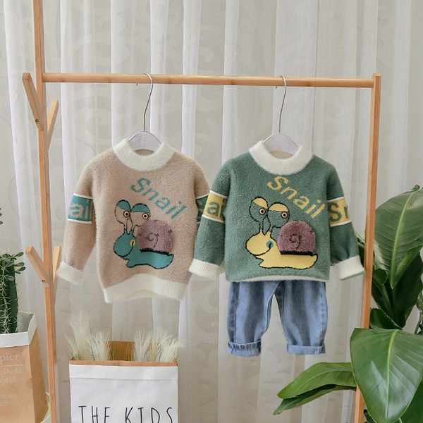 Model nou de pulover pentru copii pentru baieti in verde si maro