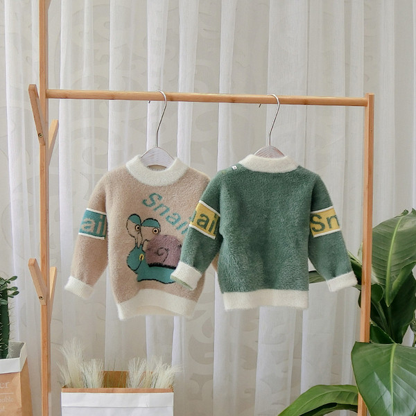 Model nou de pulover pentru copii pentru baieti in verde si maro