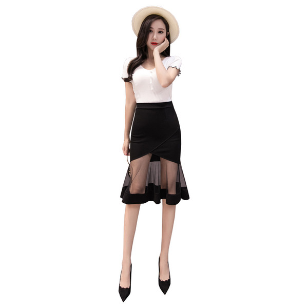 Modern női szoknya magas derékkal, piros és fekete színben