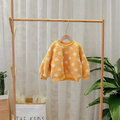 Μοντέρνα παιδική μπλούζα πουά σε καφέ και κίτρινο χρώμα