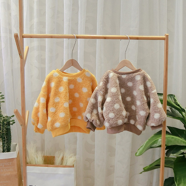 Μοντέρνα παιδική μπλούζα πουά σε καφέ και κίτρινο χρώμα