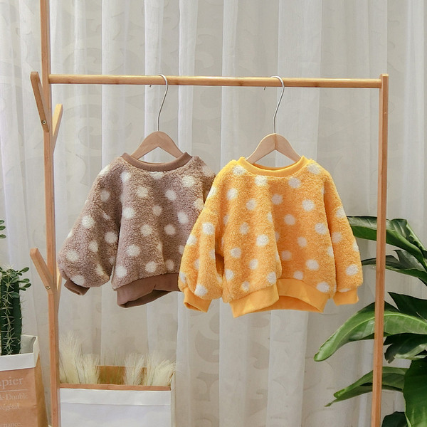 Μοντέρνα παιδική μπλούζα πουά σε καφέ και κίτρινο χρώμα