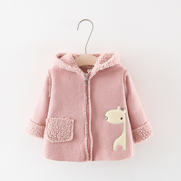 Παιδικό μπουφάν για κορίτσια με γράμματα και κουκούλα σε ροζ και καφέ χρώμα