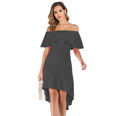 Rochie de dama moderna model asimetric cu maneci cazute in trei culori