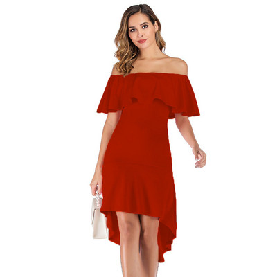 Rochie de dama moderna model asimetric cu maneci cazute in trei culori