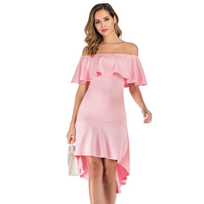 Rochie de dama moderna model asimetric cu maneci cazute in trei culori