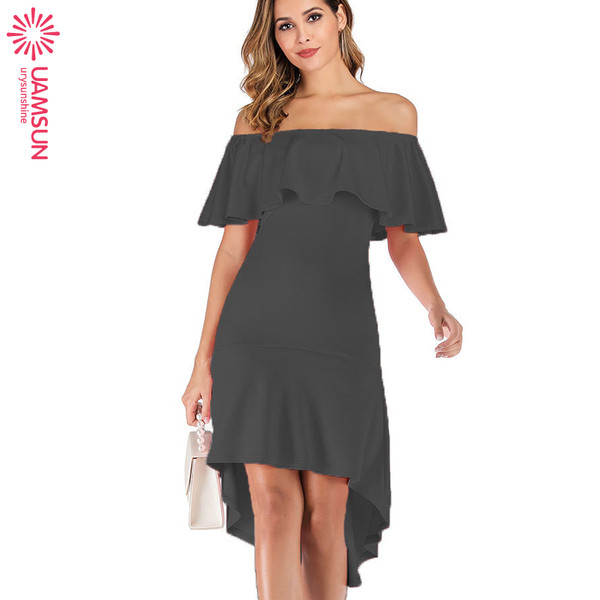 Rochie de dama moderna model asimetric cu maneci cazute in trei culori