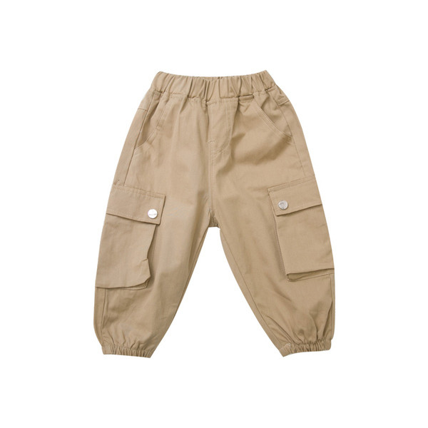 Pantaloni sport pentru copii cu buzunare laterale in negru, maro si bej