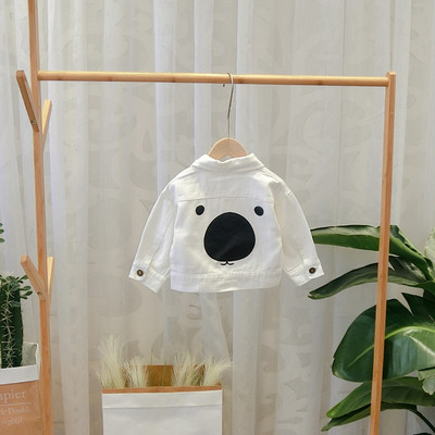 Μοντέρνο παιδίκο μπουφάν τζιν με κλασικό κολάρο και κουμπιά σε λευκό και μπλε χρώμα