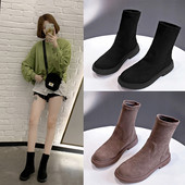Μοντέρνες γυναικείες μπότες σουέτ  με επίπεδη σόλα - πολλά χρώματα