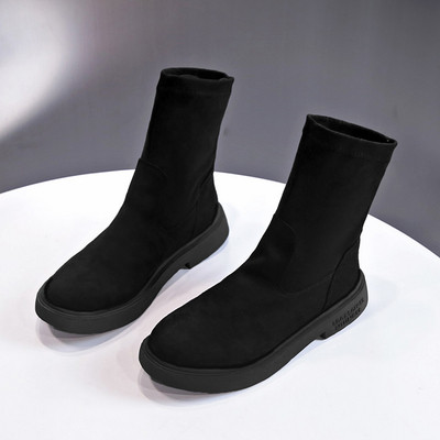 Μοντέρνες γυναικείες μπότες σουέτ  με επίπεδη σόλα - πολλά χρώματα