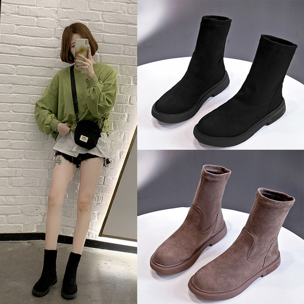 Μοντέρνες γυναικείες μπότες σουέτ  με επίπεδη σόλα - πολλά χρώματα