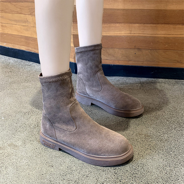 Μοντέρνες γυναικείες μπότες σουέτ  με επίπεδη σόλα - πολλά χρώματα