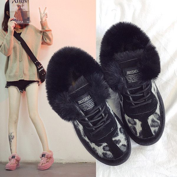 Adidași de iarnă de damă cu căptușeală moale în bej și negru