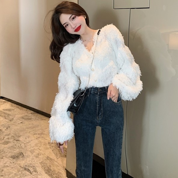 Női kardigán rojtokkal és spitz nyakkivágással, rózsaszín és fehér színben