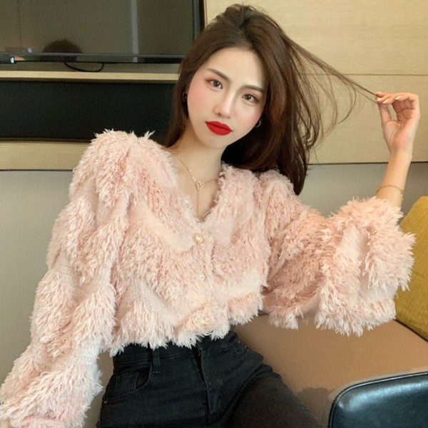 Női kardigán rojtokkal és spitz nyakkivágással, rózsaszín és fehér színben