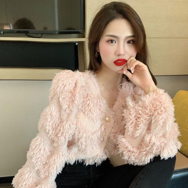 Női kardigán rojtokkal és spitz nyakkivágással, rózsaszín és fehér színben