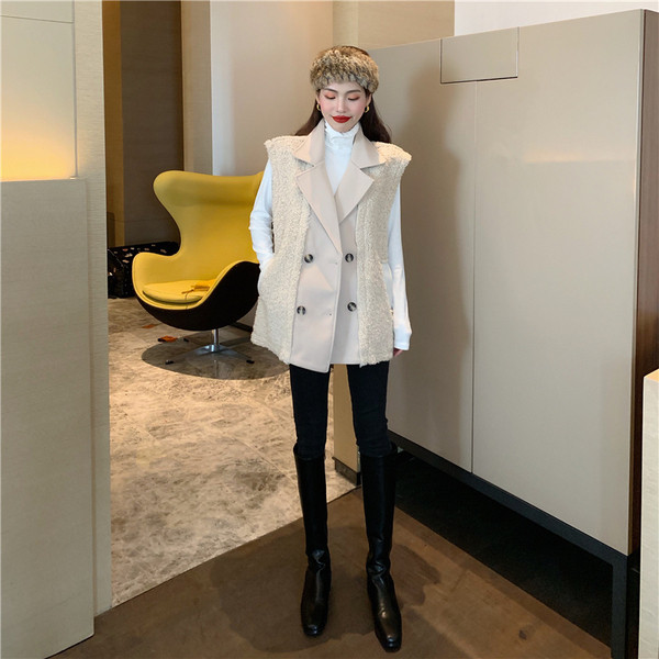 Μακρύ κομψό γιλέκο με γούνα και κουμπιά σε δύο χρώματα