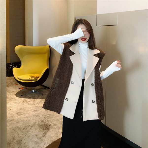 Μακρύ κομψό γιλέκο με γούνα και κουμπιά σε δύο χρώματα