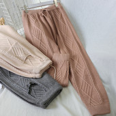 Плетен дамски панталон с еластична талия в няколко цвята