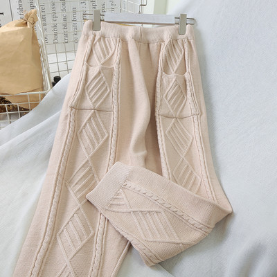 Плетен дамски панталон с еластична талия в няколко цвята