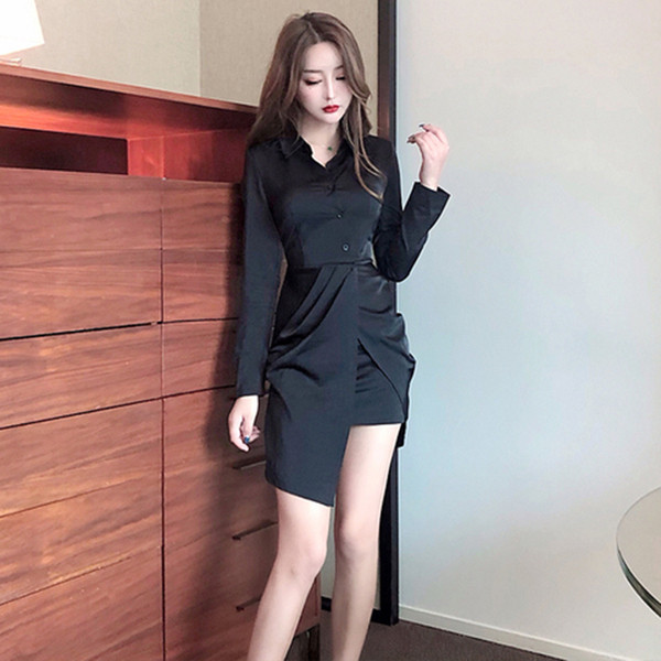 Rochie moderna de dama cu maneci lungi model asimetric in rosu si negru