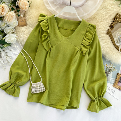 Μοντέρνο γυναικείο πουκάμισο με λαιμόκοψη σε τέσσερα χρώματα