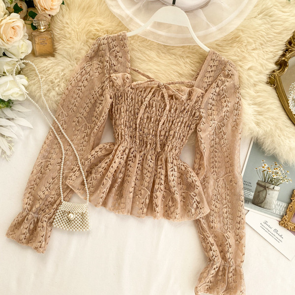 Bluză de damă modernă cu decolteu pătrat și cravate în mai multe culori