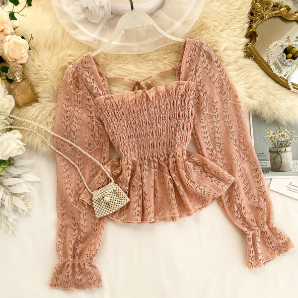 Bluză de damă modernă cu decolteu pătrat și cravate în mai multe culori