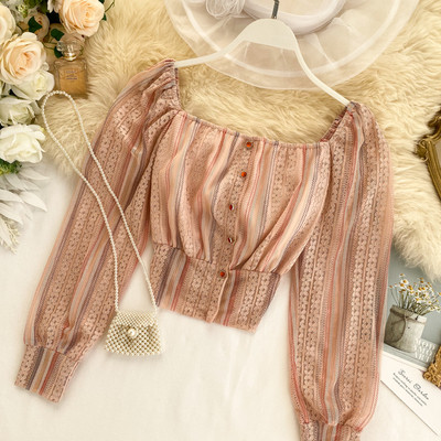 Μοντέρνο γυναικείο πουκάμισο με κουμπιά και τετράγωνη λαιμόκοψη σε διάφορα χρώματα