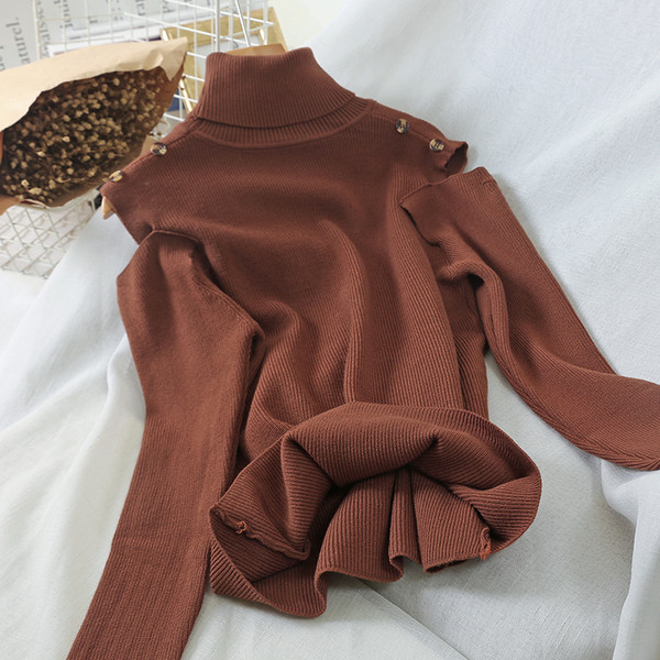 Γυναικείο πουλόβερ με κολάρο και γυμνά ώμους σε τρία χρώματα