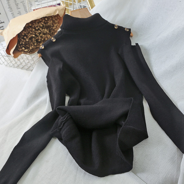 Γυναικείο πουλόβερ με κολάρο και γυμνά ώμους σε τρία χρώματα