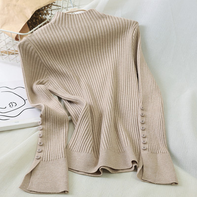 Casual γυναικείο πουλόβερ με κουμπία μανίκια σε διάφορα χρώματα